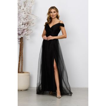 Rochie de ocazie din tull cu crepeu pe picior Celebre Neagra