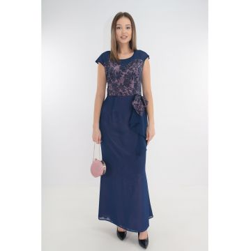 Rochie de seara din voal bleumarin cu dantela