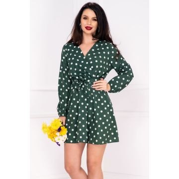 Rochie de zi verde cu buline albe