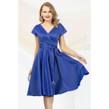 Rochie eleganta Pretty Girl albastru royal in clos cu cordon detasabil