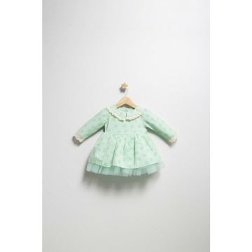 Rochita eleganta pentru fetite Elbise, Tongs baby, cu tulle si volane (Culoare: Verde, Marime: 18-24 Luni)