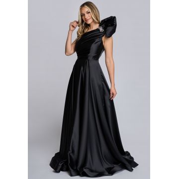 Rochie lunga de ocazie Luna din tafta neagra & cristale