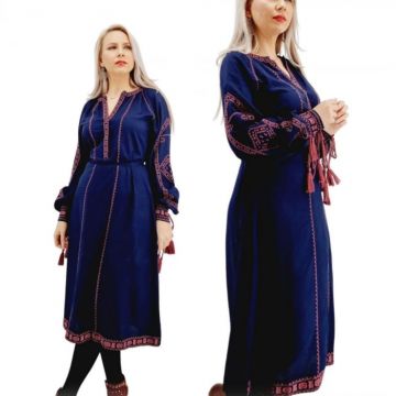 Rochie Traditionala Lunga cu broderie indigo Matilda