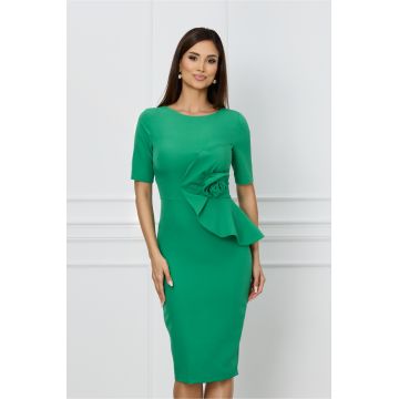 Rochie office verde cu floare maxi si peplum in tlaie