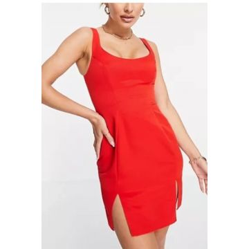 Rochie mini cu bretele si decolteu cu spatele gol, rosu, dama