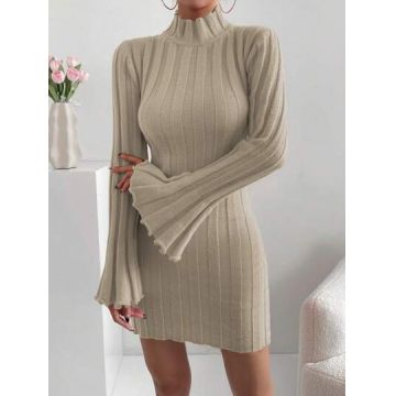 Rochie mini, pe gat, stil pulover, crem