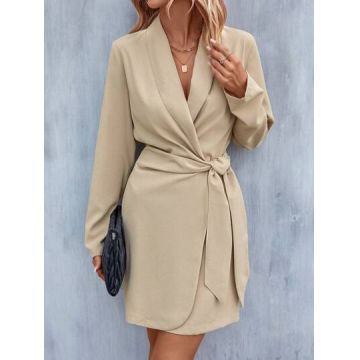 Rochie mini, petrecuta, stil blazer, cu decolteu, crem