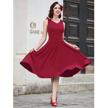 Rochie fara maneca cu decolteu, rosu, dama, Shein