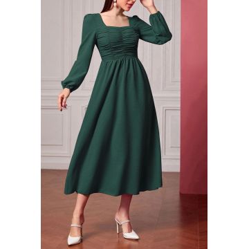 Rochie maxi, cu decolteu si maneca lunga, verde, dama, Shein