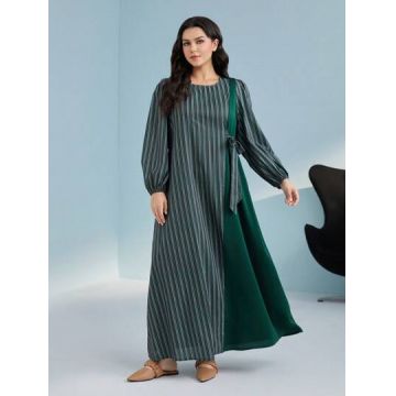 Rochie maxi cu model si maneca lunga, verde, dama, Shein