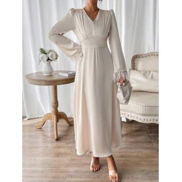 Rochie maxi cu maneca lunga si franjuri, alb, dama, Shein