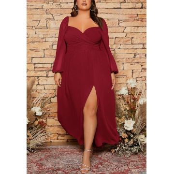 Rochie midi cu slit si decolteu, rosu, dama, Shein