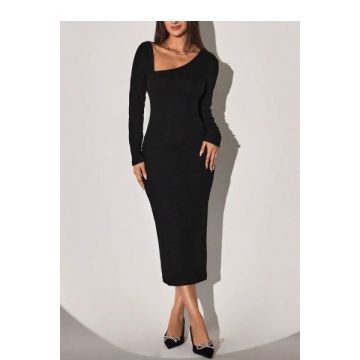 Rochie midi, decupata, cu maneca lunga, negru, dama, Shein