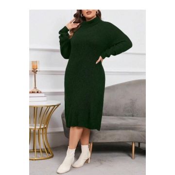 Rochie midi din tricot, cu guler, verde, dama, Shein