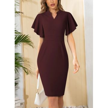 Rochie mini, cu decolteu si maneca scurta, visiniu, dama, Shein