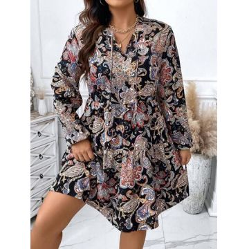 Rochie mini cu imprimeu floral si decolteu, multicolor, dama, Shein