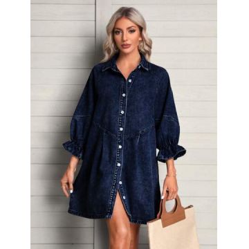 Rochie mini din denim nasturi, albastru, dama, Shein