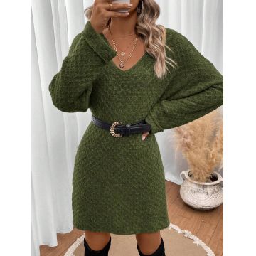 Rochie mini din tricot cu decolteu, verde, dama, Shein