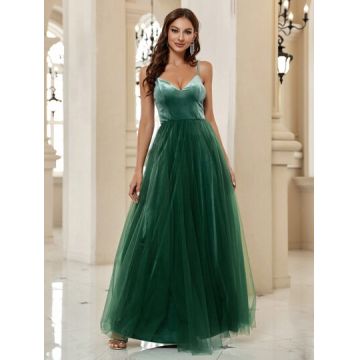 Rochie cu bretele si tull, verde, dama, Shein