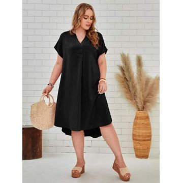 Rochie cu decolteu si maneca scurta, negru, dama, Shein