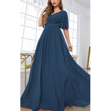 Rochie maxi, cu decolteu si maneca scurta, albastru, dama, Shein