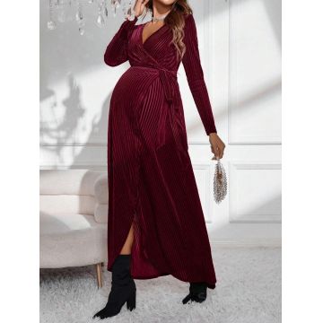 Rochie maxi, decolteu si maneca lunga, Maternity, visiniu, dama, Shein