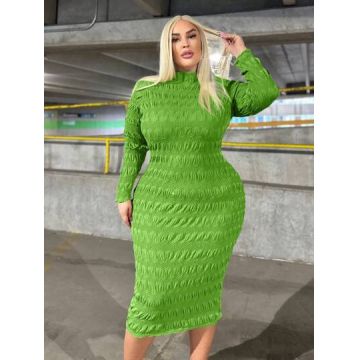 Rochie midi, cu guler si maneca lunga, verde, dama, Shein