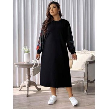 Rochie maxi, cu maneca lunga, negru, dama, Shein