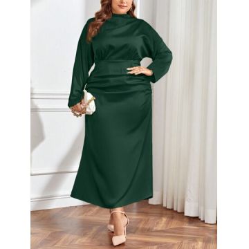 Rochie maxi, cu maneca lunga si guler, verde, dama, Shein