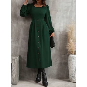 Rochie maxi, cu maneci lungi, verde, dama, Shein