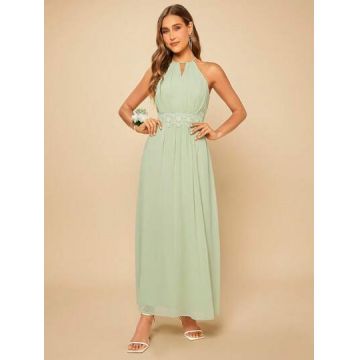 Rochie maxi cu model broderie si umerii goi, verde, dama, Shein