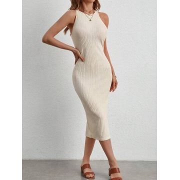 Rochie midi, din tricot, alb, dama, Shein