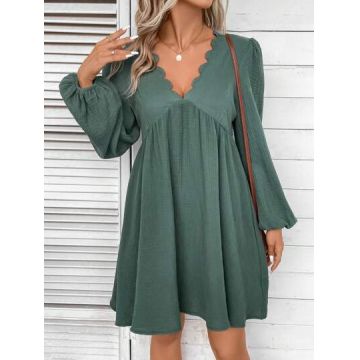 Rochie mini, cu decolteu si maneci bufante, verde, dama, Shein