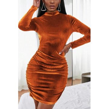 Rochie mini, cu guler si maneca lunga, portocaliu, dama, Shein