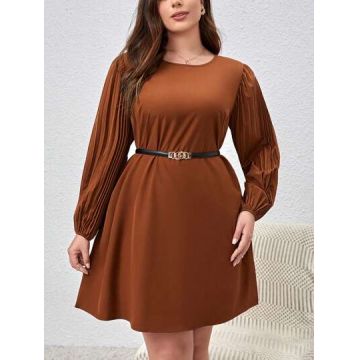 Rochie mini, cu maneca lunga, maro, dama, Shein