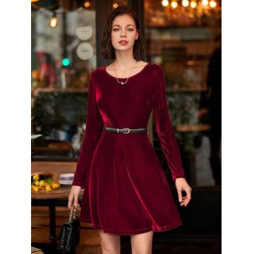 Rochie mini, cu maneca lunga, rosu, dama, Shein