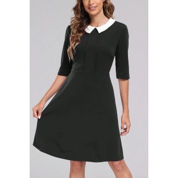 Rochie mini, cu maneca scurta si guler, negru, dama, Shein