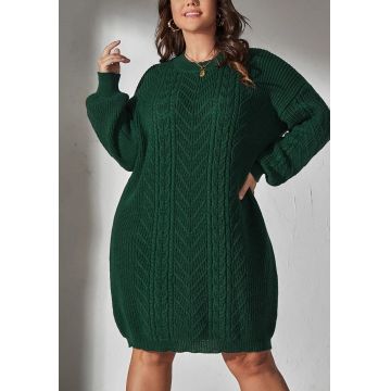 Rochie mini din tricot, cu maneci lungi, verde, dama, Shein