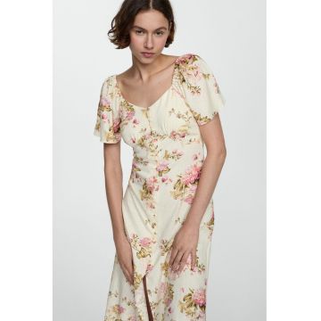 Rochie din amestec de in cu imprimeu floral