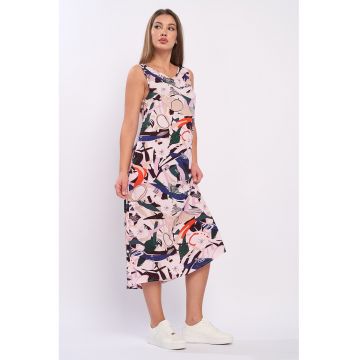 Rochie midi fara maneci cu decolteu rotund si buzunare