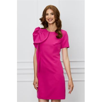 Rochie fucsia cu funda maxi pe umar