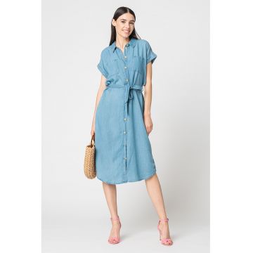 Rochie-camasa din Chambray cu buzunare aplicate pe piept Pema