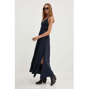 Superdry rochie din bumbac culoarea albastru marin, maxi, evazati