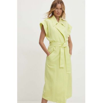 Answear Lab rochie din in culoarea verde, midi, oversize