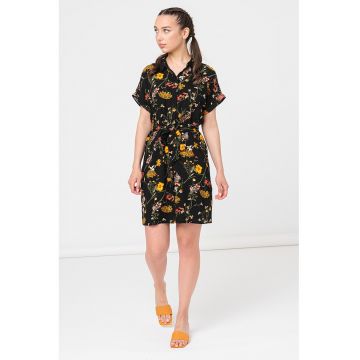 Rochie cu imprimeu floral si cordon in talie