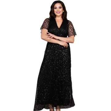 Rochie lunga de ocazie, Dania, culoare negru, din dantela accesorizata cu paiete 1968