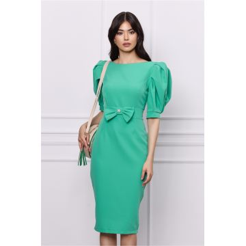 Rochie MBG verde mint cu funda in talie