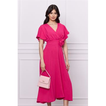 Rochie Moze fucsia cu floare in talie