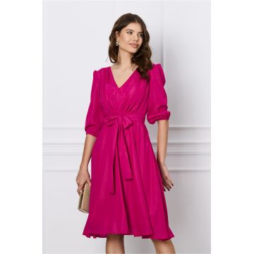 Rochie Ella Collection Inna fucsia cu fir lurex si cordon in talie