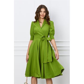 Rochie MBG verde lime cu funda in talie